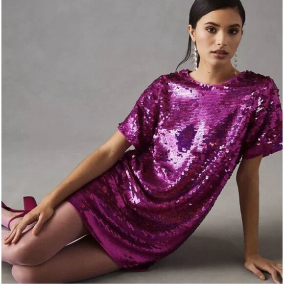Anthropologie Dresses & Skirts - ANTHROPOLOGIE VERB PALLAVI SINGHEE High-Octane Sequin Shift Dress Fuchsia 1X NWT